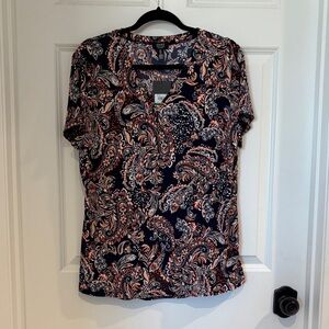 Jones New York Navy and Coral Paisley Blouse